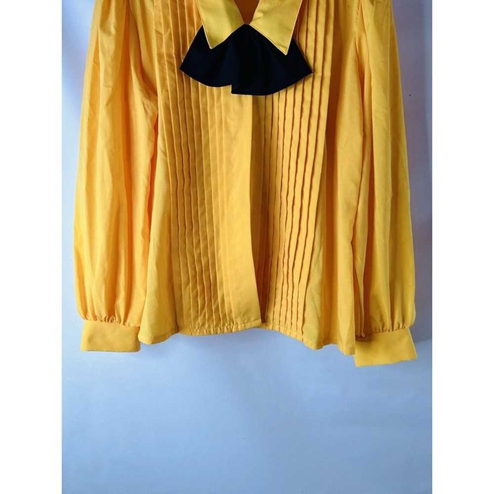 VTG 80s Womens Medium Pleated Pussbow Blouse Butt… - image 6