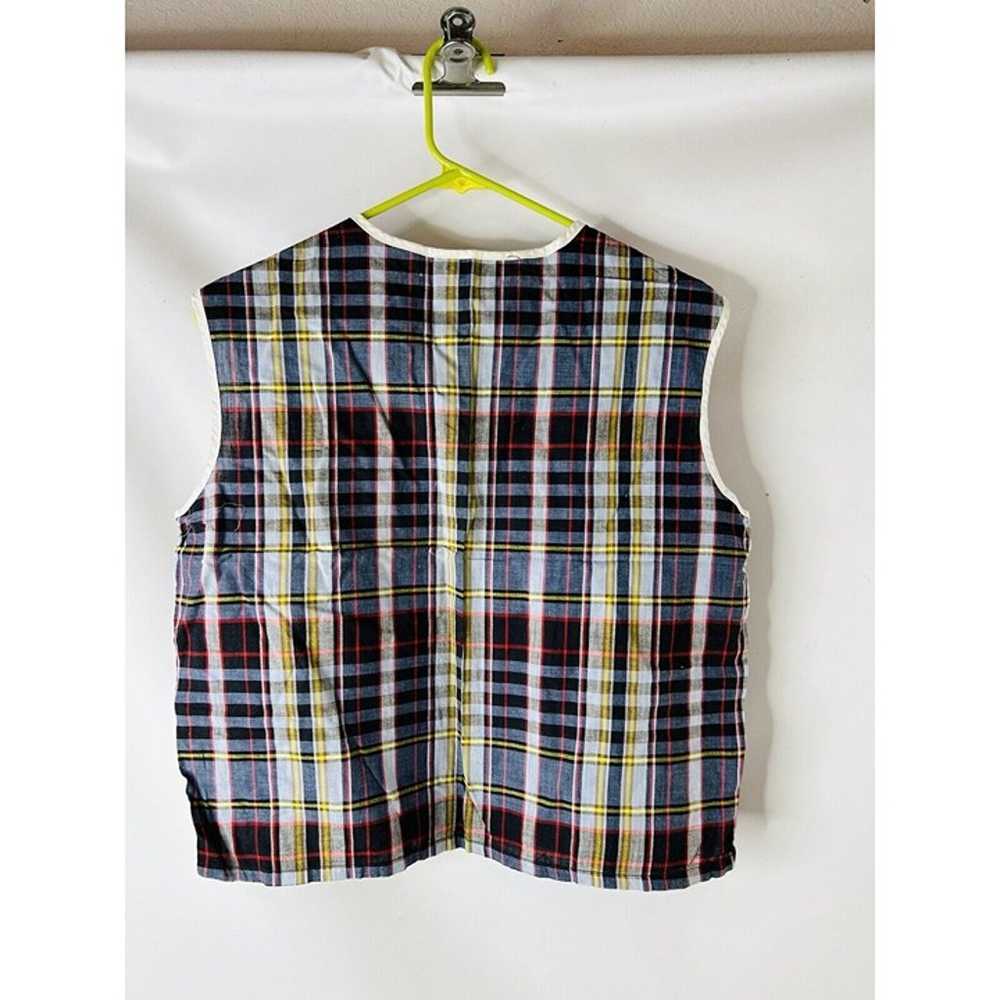 VTG 70s Womens Medium Plaid Sleeveless Henley Cro… - image 6