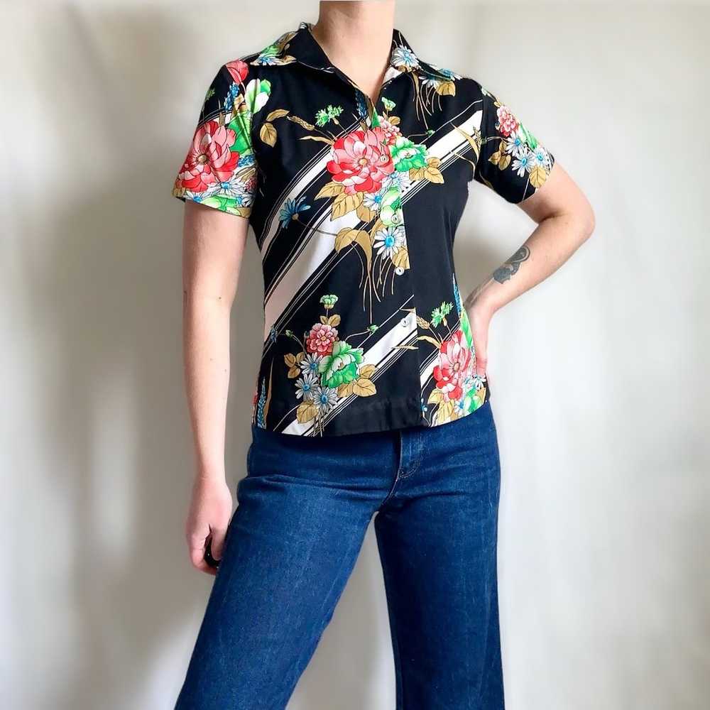 Vintage 60s/70s Floral Shirt, Short Sleeve, Butto… - image 1