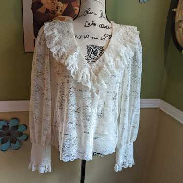 Vintage Alice Stuart sheer cream ruffle 2024 lace blouse