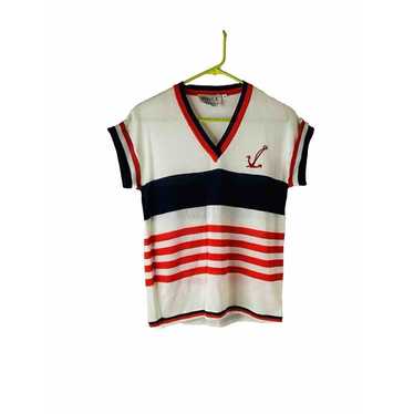 VTG 70s Womens Medium Sailor Stripe Anchor Stitch… - image 1