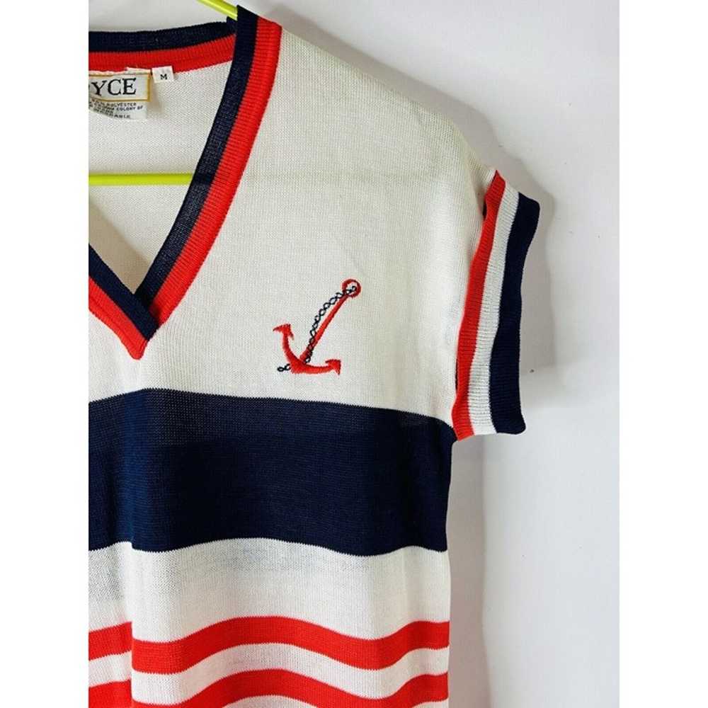 VTG 70s Womens Medium Sailor Stripe Anchor Stitch… - image 3