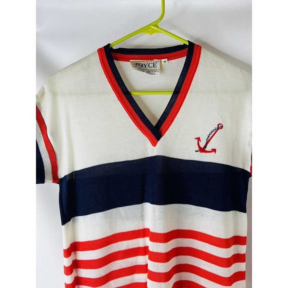 VTG 70s Womens Medium Sailor Stripe Anchor Stitch… - image 4