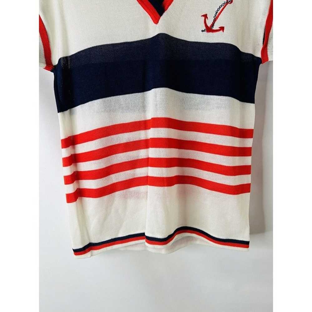 VTG 70s Womens Medium Sailor Stripe Anchor Stitch… - image 5