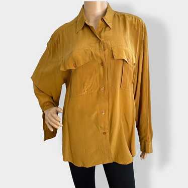 Vintage Just Silk Marigold Button Up Blouse - image 1