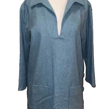 Vtg 70s Pendleton Archives Blue Wool Shirt Deep V… - image 1