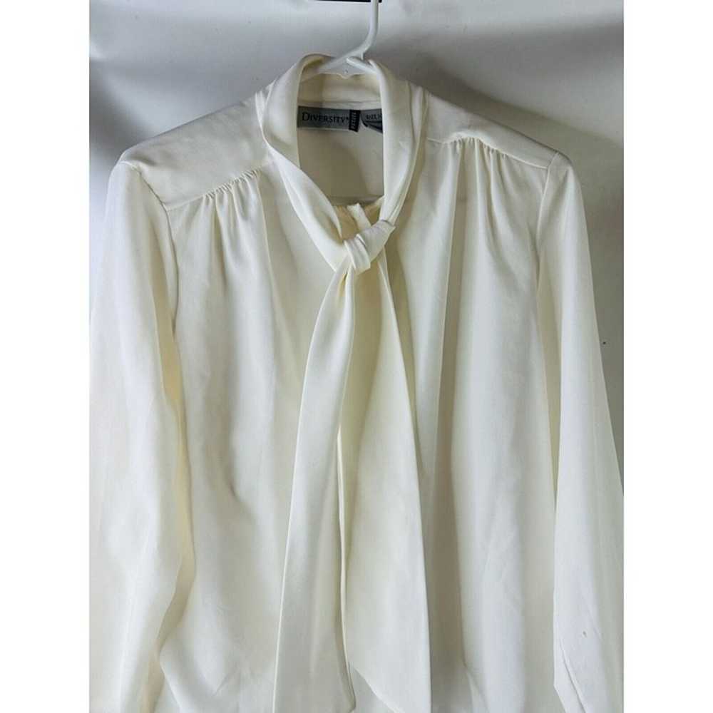 VTG 80s Womens 10 White Pussybow Button Shirt Blo… - image 3