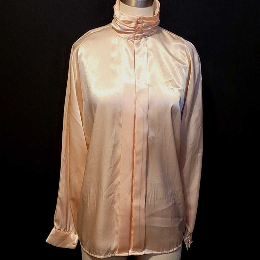 Vintage Blouse High Neck Tess Polyester Button Up… - image 1