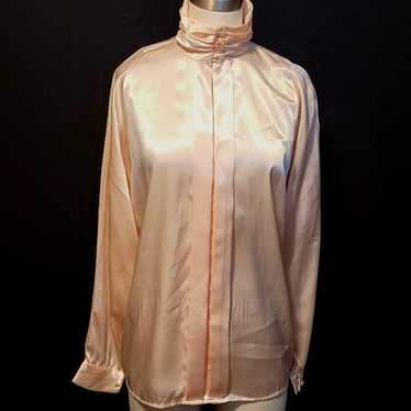 Vintage Blouse High Neck Tess Polyester Button Up… - image 1