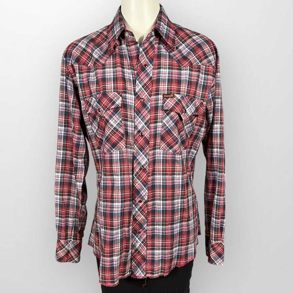 Vintage Wrangler (M) Pearl Snap Western Plaid Shi… - image 3