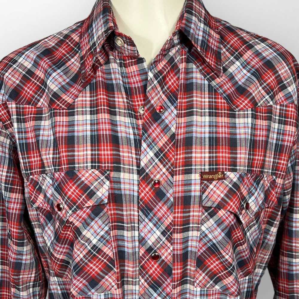 Vintage Wrangler (M) Pearl Snap Western Plaid Shi… - image 4