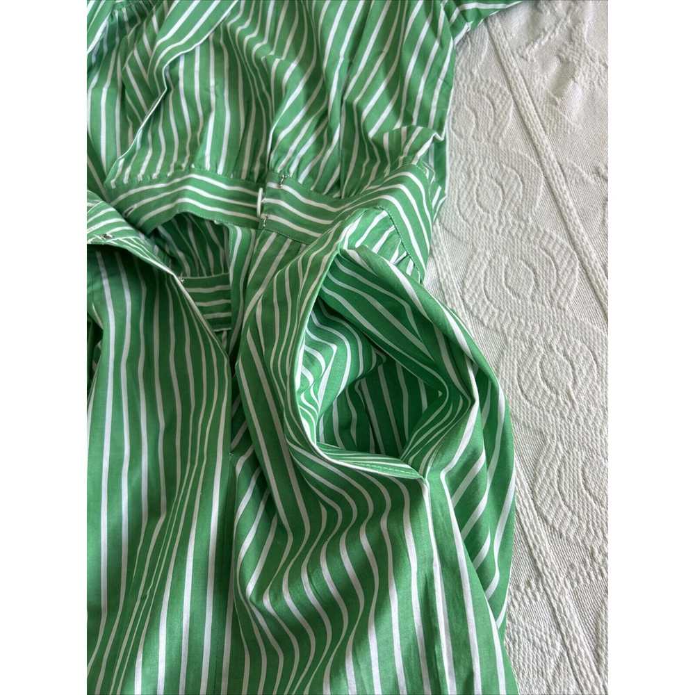 Vintage 80s Neiman Marcus Midi Dress Green White … - image 10