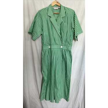 Vintage 80s Neiman Marcus Midi Dress Green White … - image 1