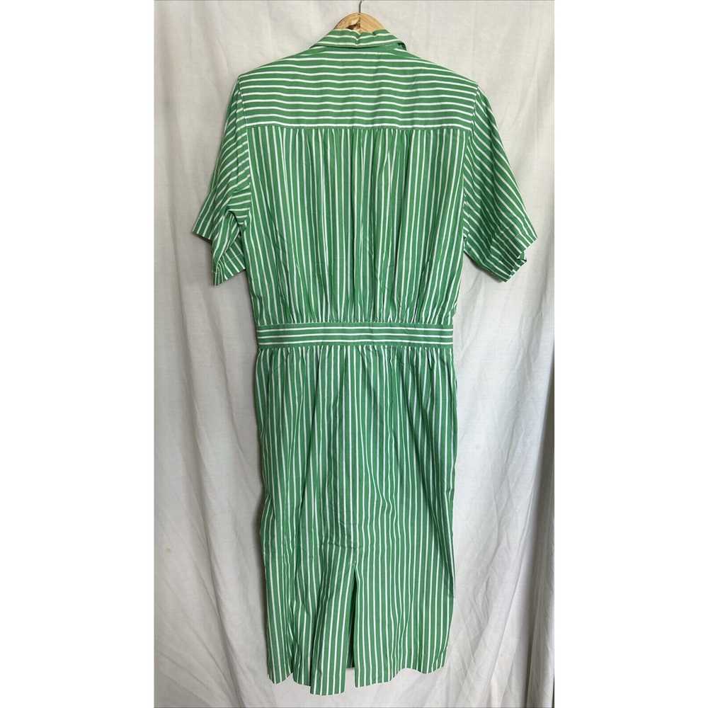 Vintage 80s Neiman Marcus Midi Dress Green White … - image 2