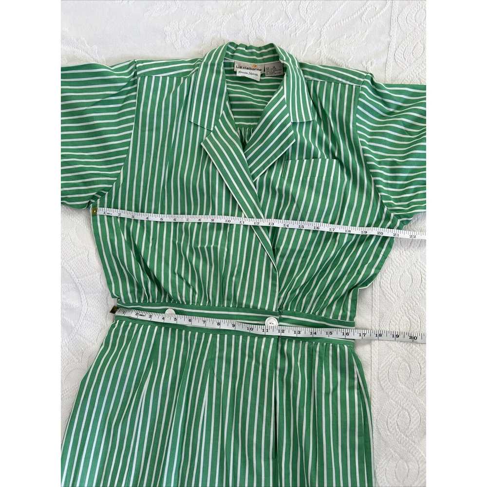 Vintage 80s Neiman Marcus Midi Dress Green White … - image 5