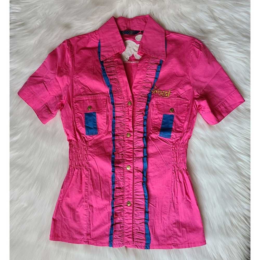 COOGI Pink Ruffled Snap Button Short Sleeve Top - image 1