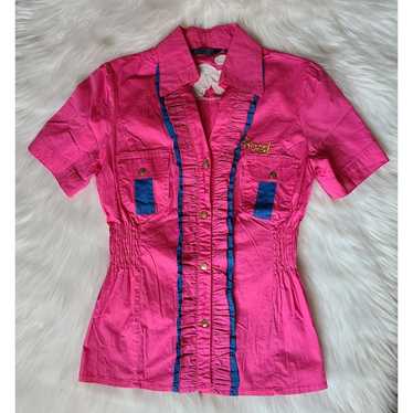 COOGI Pink Ruffled Snap Button Short Sleeve Top - image 1