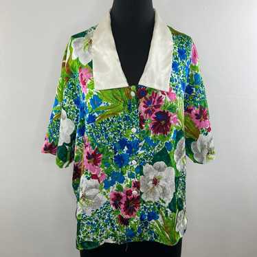 VINTAGE Victoria's Secret Green Blue Floral Print… - image 1