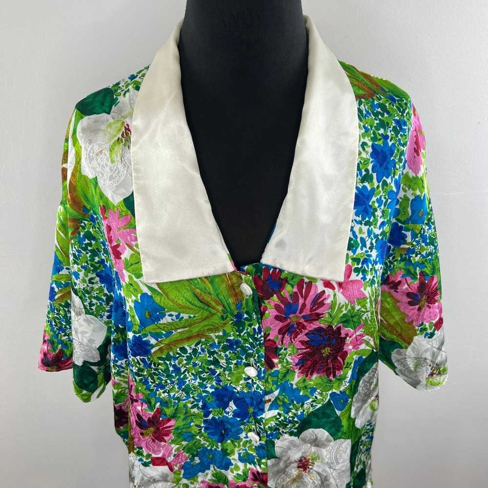 VINTAGE Victoria's Secret Green Blue Floral Print… - image 2