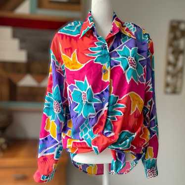 [M] 80s Vintage S.G. Sport Bright Floral Oversize… - image 1