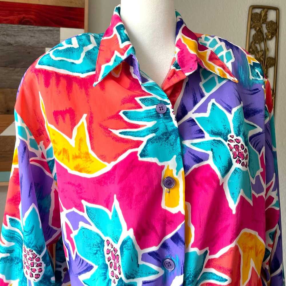 [M] 80s Vintage S.G. Sport Bright Floral Oversize… - image 2