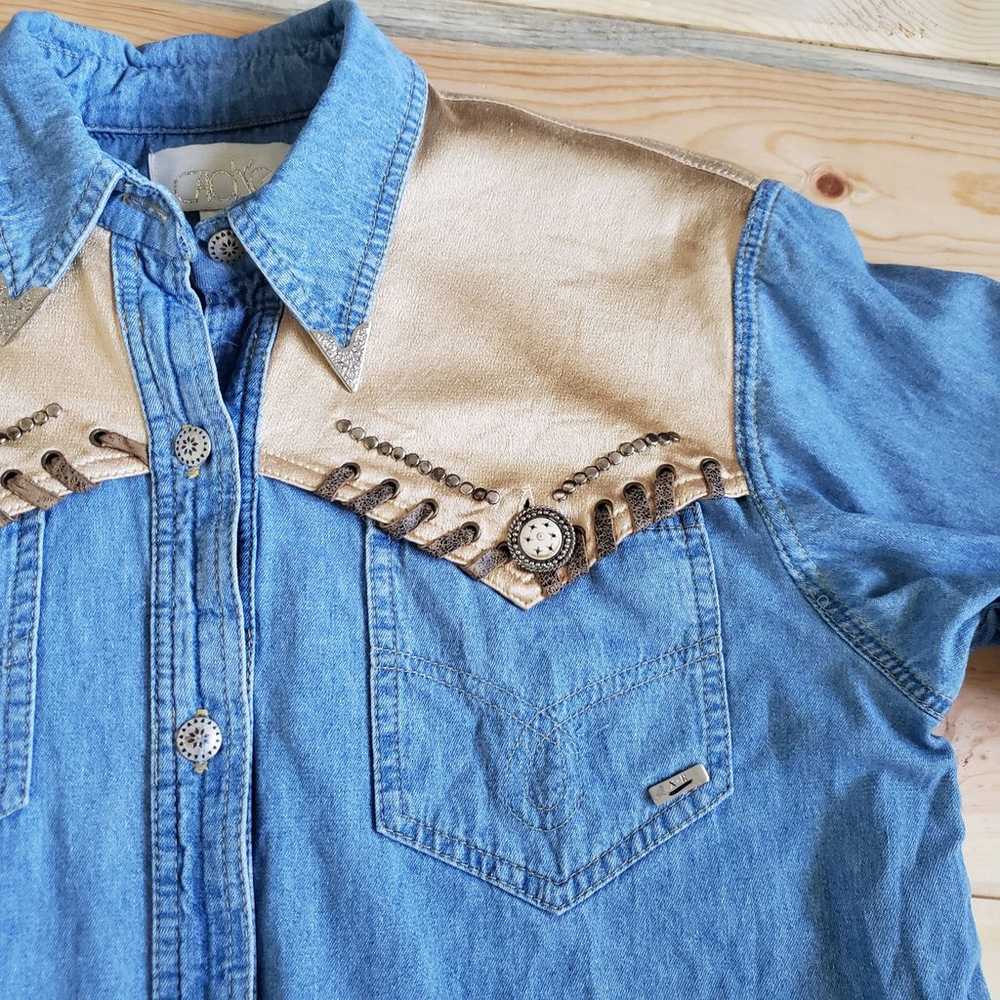 Vintage Denim and Leather Shirt - image 1