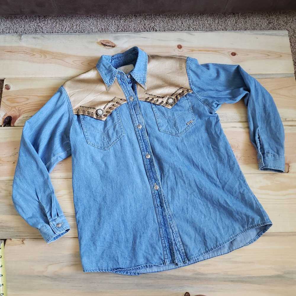 Vintage Denim and Leather Shirt - image 2