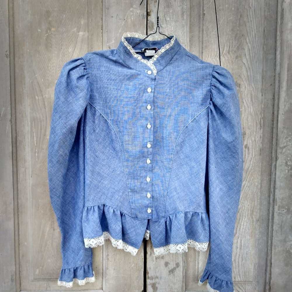 Vintage Chambray Denim and Lace Blouse - image 1