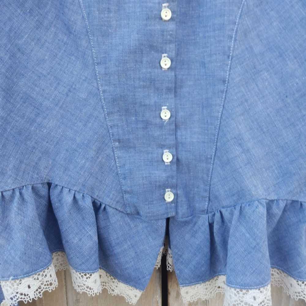 Vintage Chambray Denim and Lace Blouse - image 3