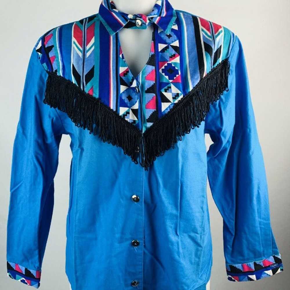 VTG 90s Western Button Down Fringe Shirt - image 1