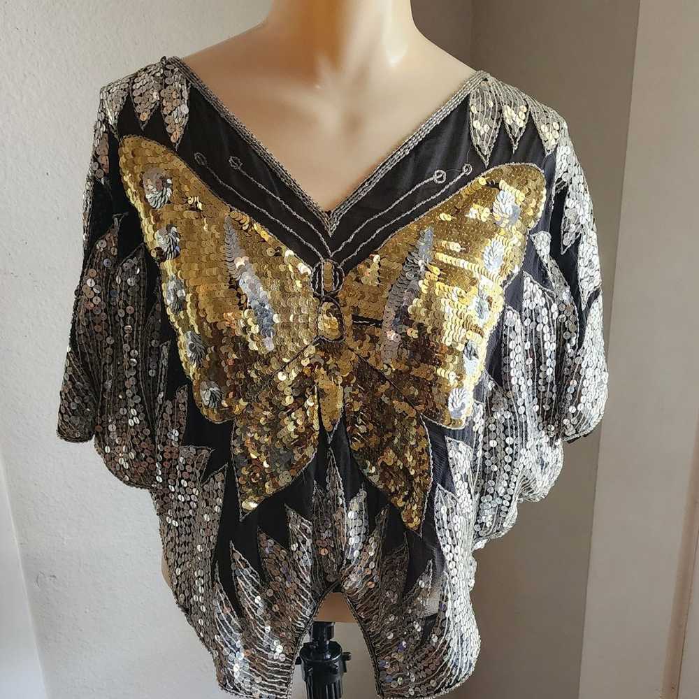 Vintage Women’s Swee Lo Sequin Butterfly Top Shir… - image 1