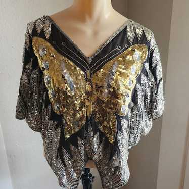 Vintage Women’s Swee Lo Sequin Butterfly Top Shir… - image 1