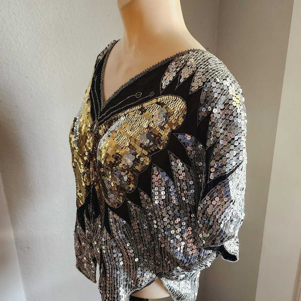 Vintage Women’s Swee Lo Sequin Butterfly Top Shir… - image 2