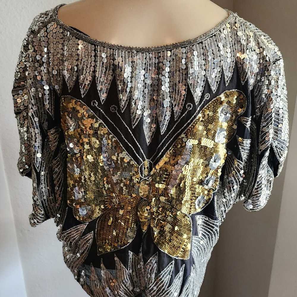 Vintage Women’s Swee Lo Sequin Butterfly Top Shir… - image 3