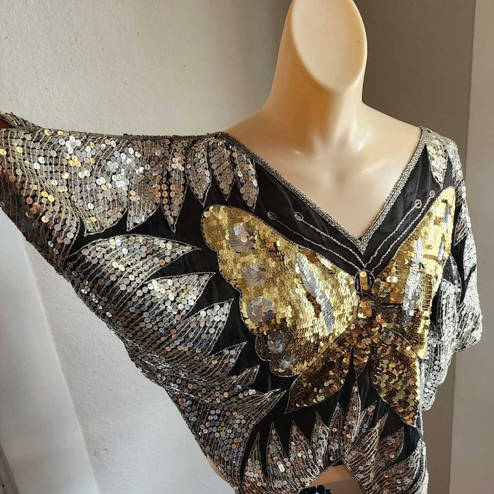 Vintage Women’s Swee Lo Sequin Butterfly Top Shir… - image 4