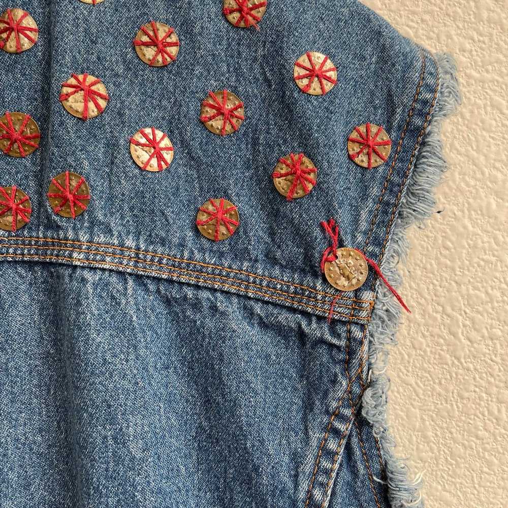 Vintage 90s Navy Denim Custom Reworked Floral Sti… - image 11