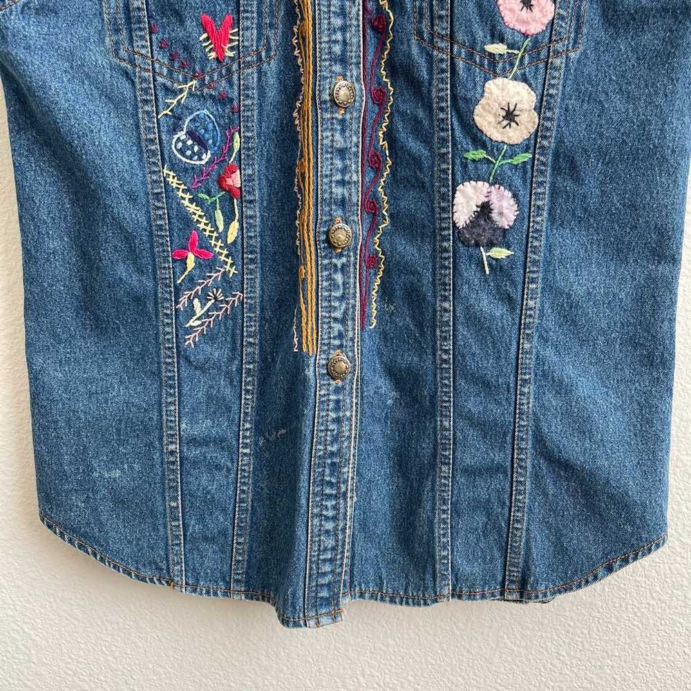 Vintage 90s Navy Denim Custom Reworked Floral Sti… - image 3