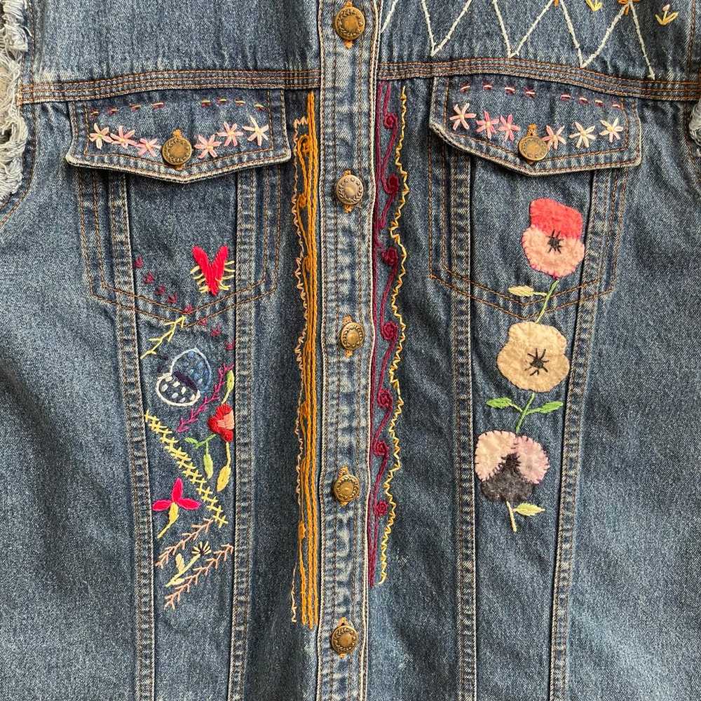 Vintage 90s Navy Denim Custom Reworked Floral Sti… - image 5