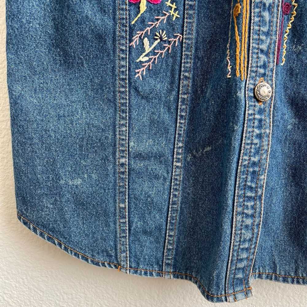 Vintage 90s Navy Denim Custom Reworked Floral Sti… - image 6