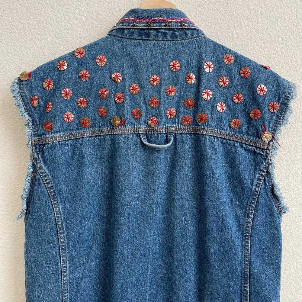 Vintage 90s Navy Denim Custom Reworked Floral Sti… - image 8