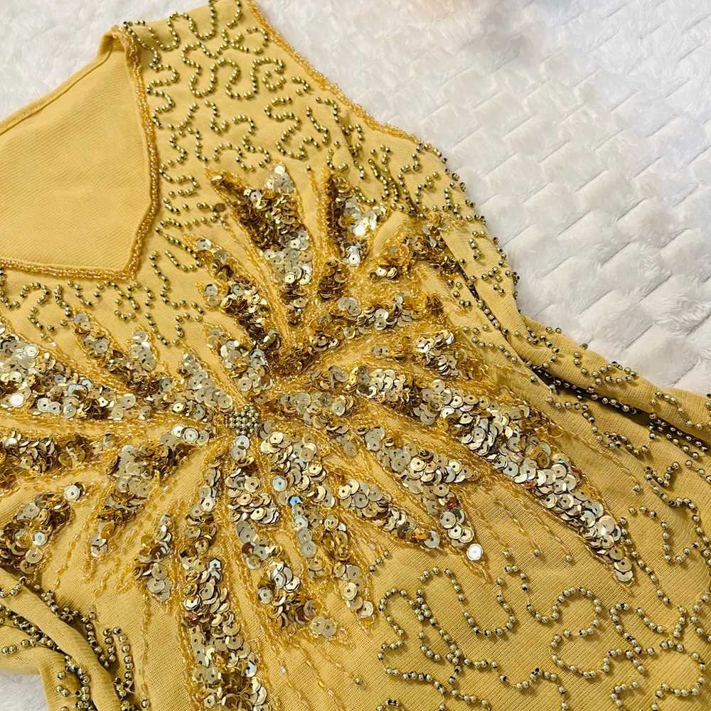 Y2K Yellow Sequin Beaded Mesh Floral Tank Top - image 3