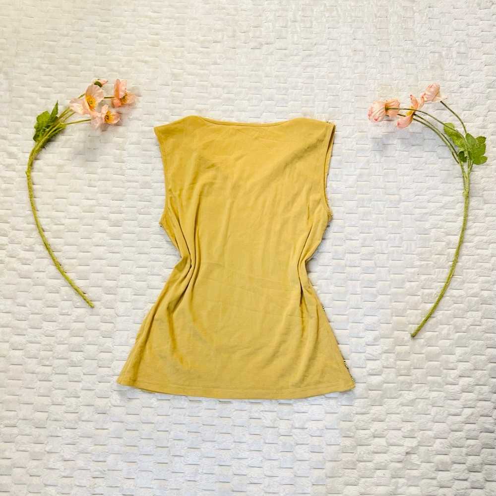 Y2K Yellow Sequin Beaded Mesh Floral Tank Top - image 4