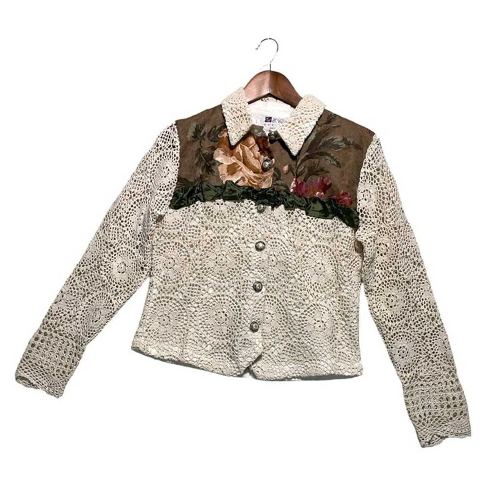 Vintage E. Clair Crochet Floral Tapestry Jacket W… - image 2