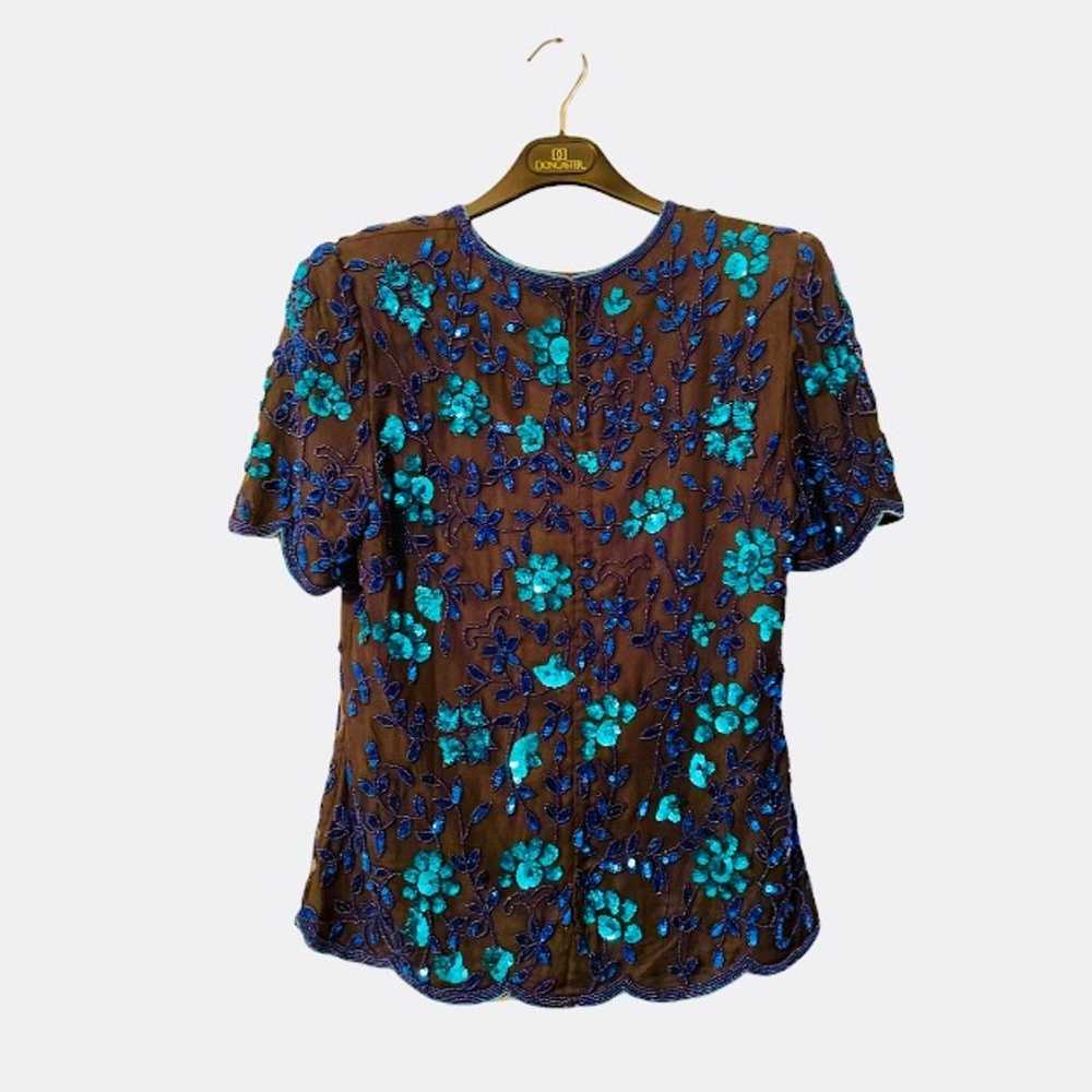 Scala Blouse Sequin Blue/Black Size M Vintage EUC. - image 1