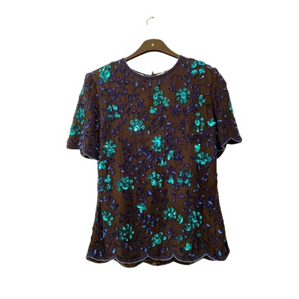 Scala Blouse Sequin Blue/Black Size M Vintage EUC. - image 3