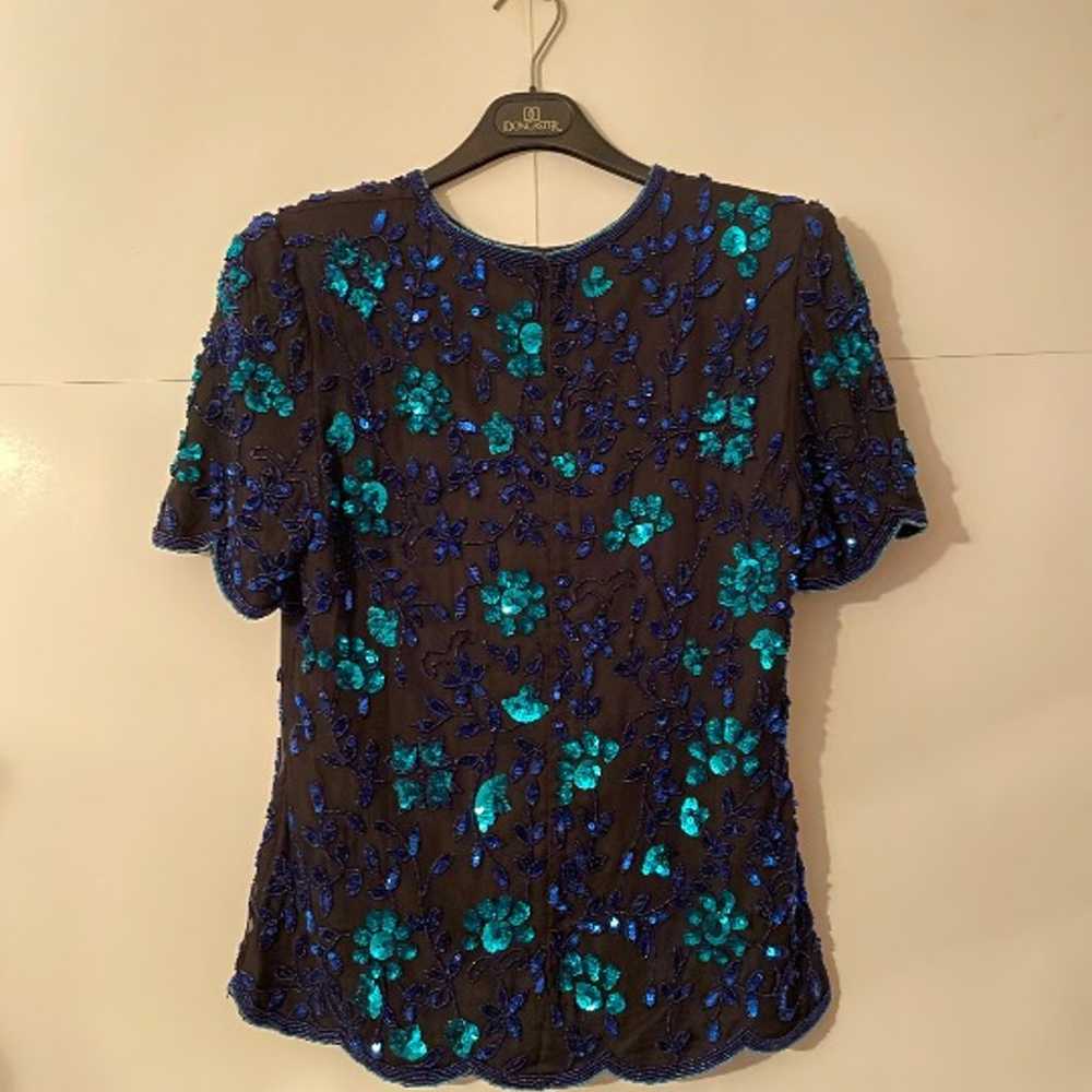 Scala Blouse Sequin Blue/Black Size M Vintage EUC. - image 4