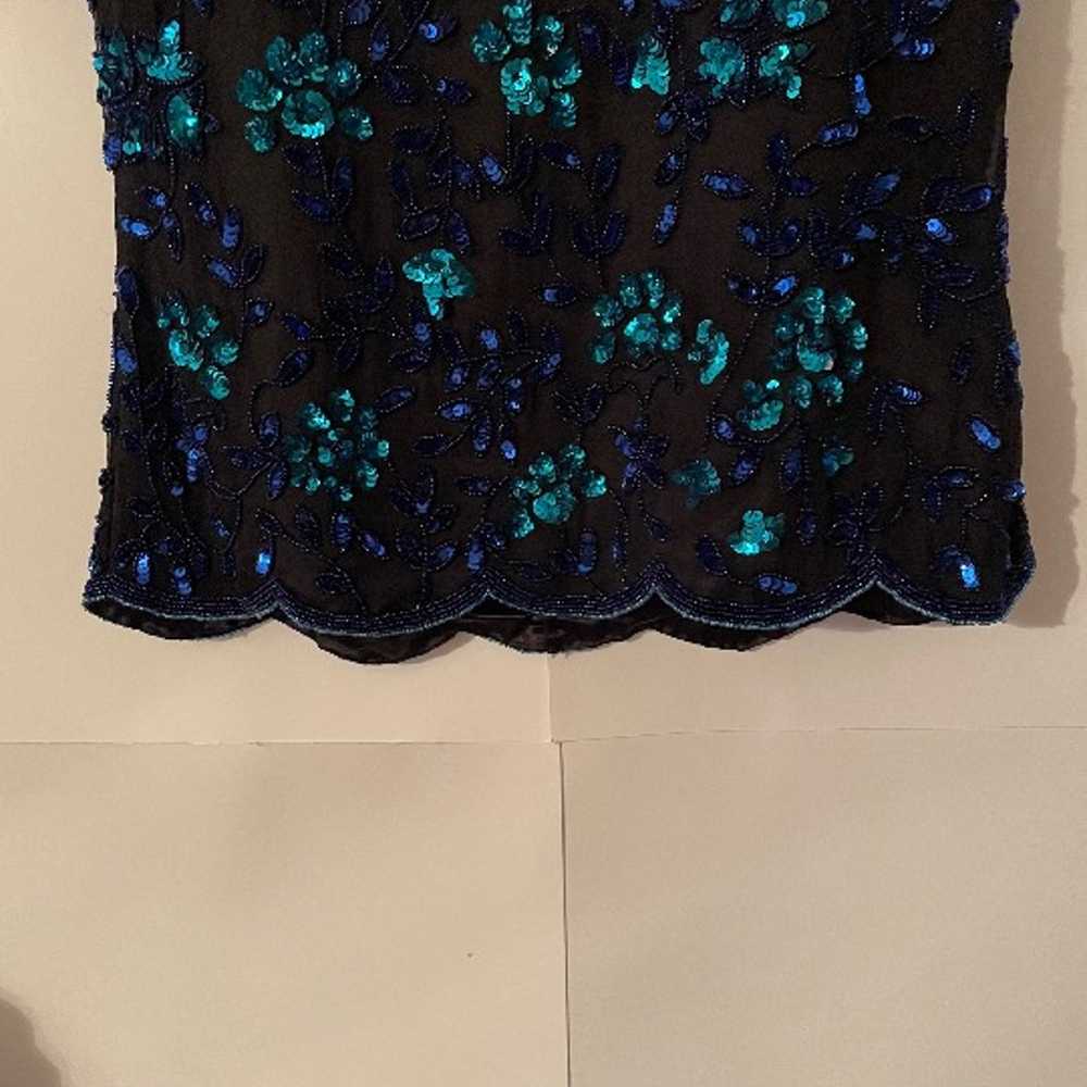 Scala Blouse Sequin Blue/Black Size M Vintage EUC. - image 7