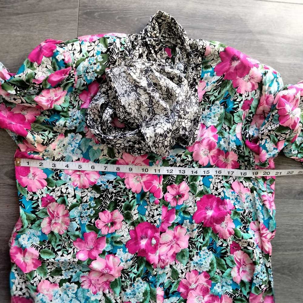 Vintage 80s Diane Freis Button Down Floral Tunic … - image 11