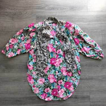 Vintage 80s Diane Freis Button Down Floral Tunic … - image 1