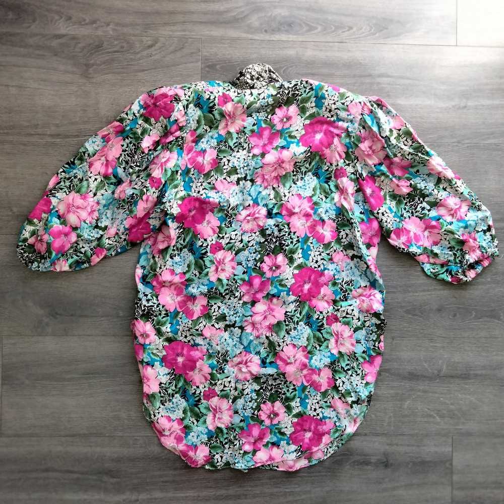 Vintage 80s Diane Freis Button Down Floral Tunic … - image 2